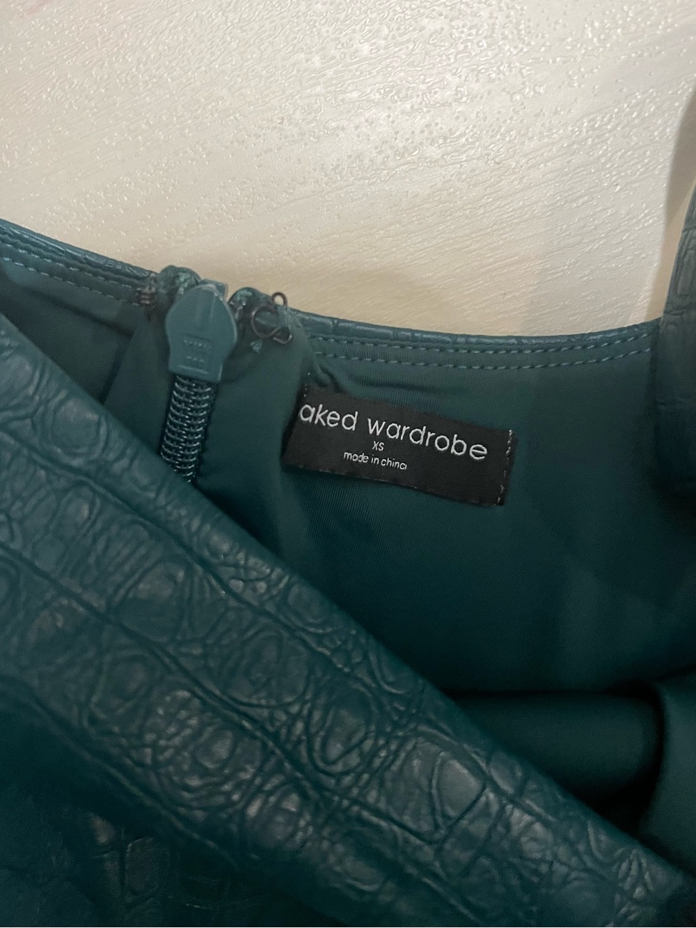 Naked Wardrobe New Faux Leather Croc Embossed Square Neck Maxi Dress Deep Teal - Picture 5 of 11